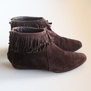 MICHAEL KORS Montana Brown Suede Leather Fringe Moccasin Ankle Boots Booties 7